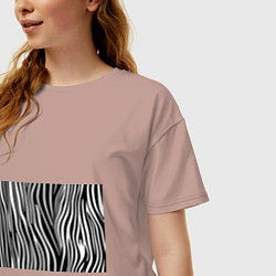 Футболка оверсайз женская Полоски зебры, цвет: пыльно-розовый — фото 2
