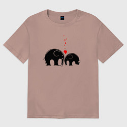 Футболка оверсайз женская Влюблённые слонята, цвет: пыльно-розовый