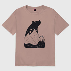 Футболка оверсайз женская Горы и медведь, цвет: пыльно-розовый