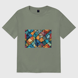 Футболка оверсайз женская Мозаика цветное стекло, цвет: авокадо