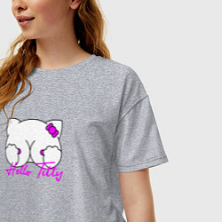 Футболка оверсайз женская Hello titty кошечка, цвет: меланж — фото 2