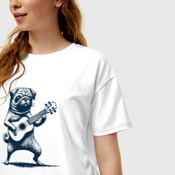 Футболка оверсайз женская Мопс с гитарой укулеле, цвет: белый — фото 2