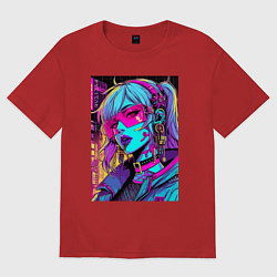 Футболка оверсайз женская Кибер девчонка в розовых очках - нейроарт, цвет: красный