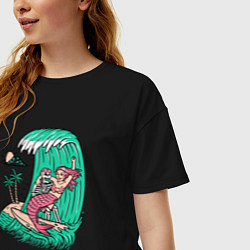 Футболка оверсайз женская Серфер и русалка, цвет: черный — фото 2
