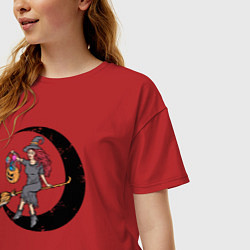 Футболка оверсайз женская Ведьмочка с тыквой, цвет: красный — фото 2