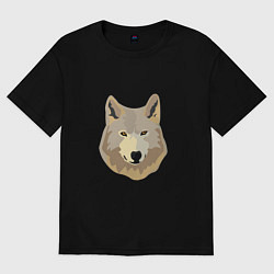 Футболка оверсайз женская Белый волк, цвет: черный