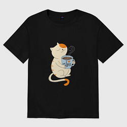 Футболка оверсайз женская Кошачье чаепитие, цвет: черный