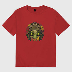 Футболка оверсайз женская Хищник в вязаной шапке, цвет: красный