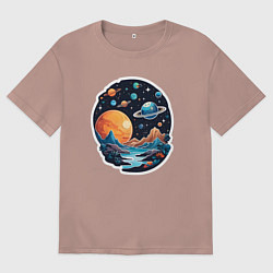 Футболка оверсайз женская Далеко в космосе планеты, цвет: пыльно-розовый