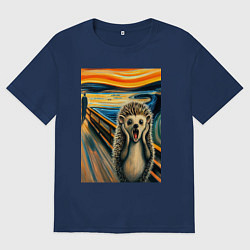 Женская футболка оверсайз Ёжик кричит на картине Эдварда Мунка - мем искусст