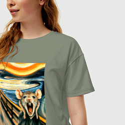 Футболка оверсайз женская Мышка кричит на картине Эдварда Мунка - мем искусс, цвет: авокадо — фото 2