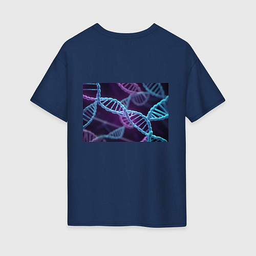 Женская футболка оверсайз Неоновые спирали ДНК / Тёмно-синий – фото 2