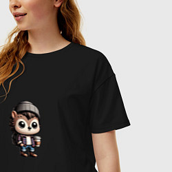 Футболка оверсайз женская Ежик-хипстер, цвет: черный — фото 2