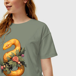 Футболка оверсайз женская Жёлтая змея в листьях, цвет: авокадо — фото 2