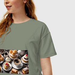 Футболка оверсайз женская Кофе и пирожные, цвет: авокадо — фото 2