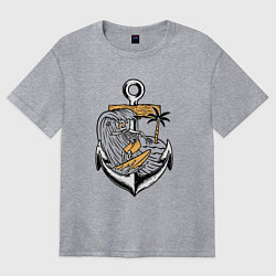 Футболка оверсайз женская Скелетик серфер, цвет: меланж