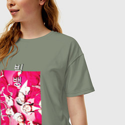 Футболка оверсайз женская Big bang в ярких красных костюмах, цвет: авокадо — фото 2