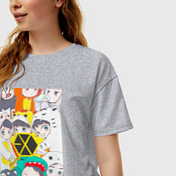 Футболка оверсайз женская Exo в костюмах животных, цвет: меланж — фото 2