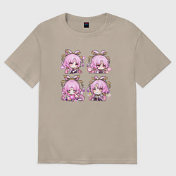 Футболка оверсайз женская Фу Сюань стикеры, цвет: миндальный