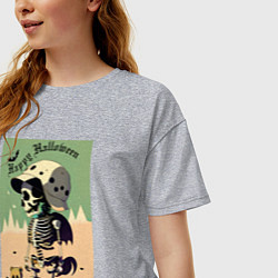 Футболка оверсайз женская Прикольный черепок - хэллоуин, цвет: меланж — фото 2
