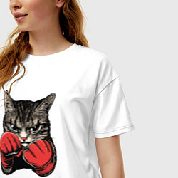 Футболка оверсайз женская Кот боксер, цвет: белый — фото 2