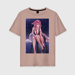 Футболка оверсайз женская Геншин Яэ Мико, цвет: пыльно-розовый