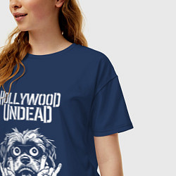 Футболка оверсайз женская Hollywood Undead rock dog, цвет: тёмно-синий — фото 2