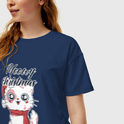 Футболка оверсайз женская Christmas Cat, цвет: тёмно-синий — фото 2