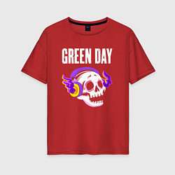 Женская футболка оверсайз Green Day - неоновый череп