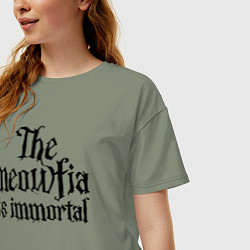 Футболка оверсайз женская Мяуфия бессмертна - девиз, цвет: авокадо — фото 2