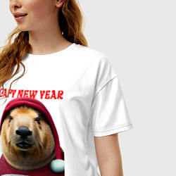 Футболка оверсайз женская Capy new year, цвет: белый — фото 2