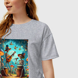 Футболка оверсайз женская Трио скелетов музицируют на грибной поляне, цвет: меланж — фото 2