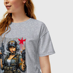 Футболка оверсайз женская Cool military girl - graffiti, цвет: меланж — фото 2