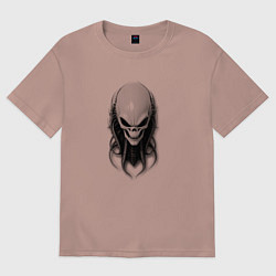 Футболка оверсайз женская Зловещий череп с щупальцами, цвет: пыльно-розовый