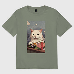 Футболка оверсайз женская Cat meme - japan style, цвет: авокадо