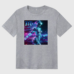 Футболка оверсайз женская Neon cyber girl - ai art, цвет: меланж