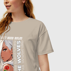 Футболка оверсайз женская Девушка из аниме с розой, цвет: миндальный — фото 2