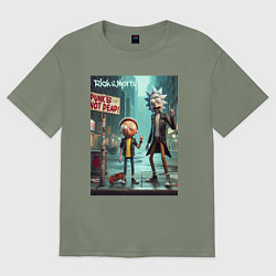 Футболка оверсайз женская Рик и Морти - панк жив, цвет: авокадо