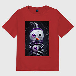 Футболка оверсайз женская Полосатый снеговик, цвет: красный