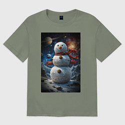 Футболка оверсайз женская Снеговик в космосе, цвет: авокадо