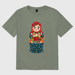 Футболка оверсайз женская Матрёшка аниме, цвет: авокадо