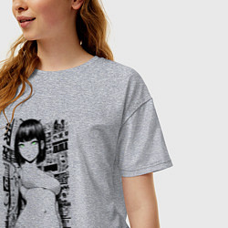 Футболка оверсайз женская Зеленоглазая девушка с татуировками, цвет: меланж — фото 2