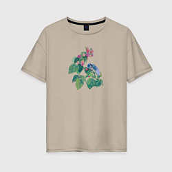 Футболка оверсайз женская Синица на малине, цвет: миндальный