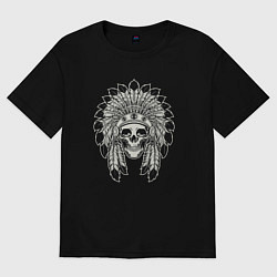 Футболка оверсайз женская Skull indian, цвет: черный