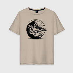 Футболка оверсайз женская Скелет скрипач, цвет: миндальный