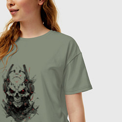 Футболка оверсайз женская Кибернетический череп, цвет: авокадо — фото 2