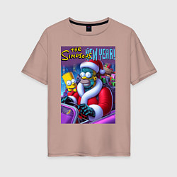 Футболка оверсайз женская Кибер Гомер Симпсон с сыном за рулём автомобиля, цвет: пыльно-розовый