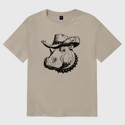 Футболка оверсайз женская Бегемот ковбой, цвет: миндальный