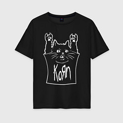 Футболка оверсайз женская KoЯn - cat rock, цвет: черный