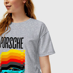 Футболка оверсайз женская Автомобиль Porsche на фоне флага Германии, цвет: меланж — фото 2